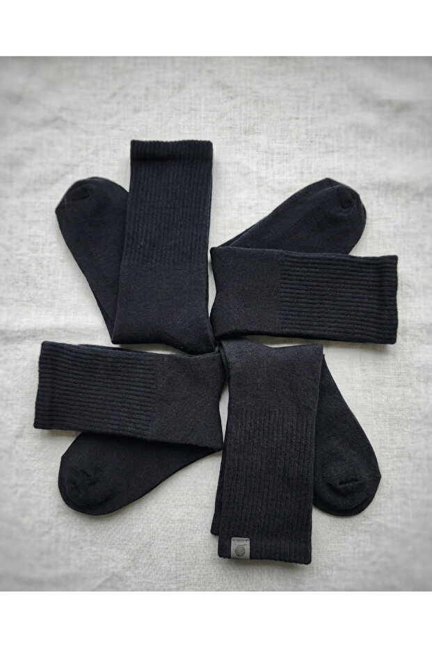 Unisex Cotton 3 Pairs Black Patterned Plain Socks