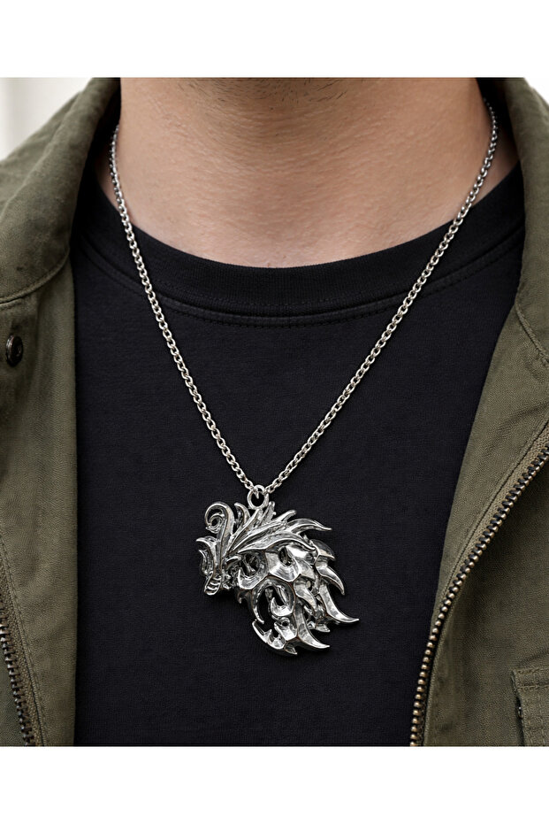 Silver Color Anime Ffxvi Ifrit Bahamut Patterned Necklace Unisex Adult