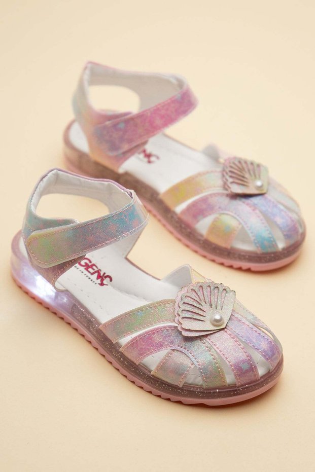 Şirinbebe Orthopedic Girls' Sandals with Powder Fan Detail and Closed Front