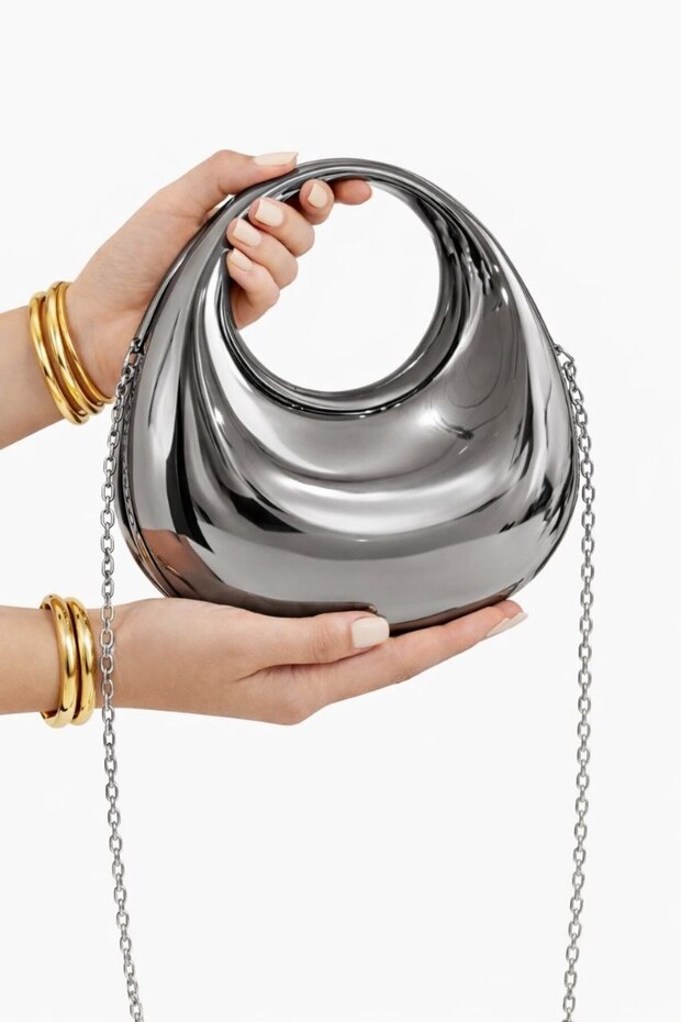 Yarim Ay Gold Chain Women's Handbag and Crossbody Bag -Sira Dişi Special Design (Size 11X26 cm)