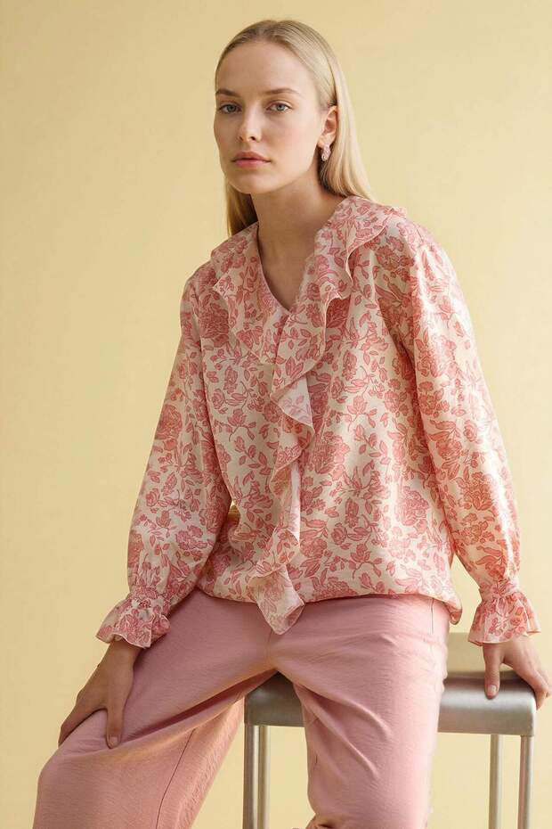 Patterned Long Sleeve Blouse G8784Ax26Sm - 1