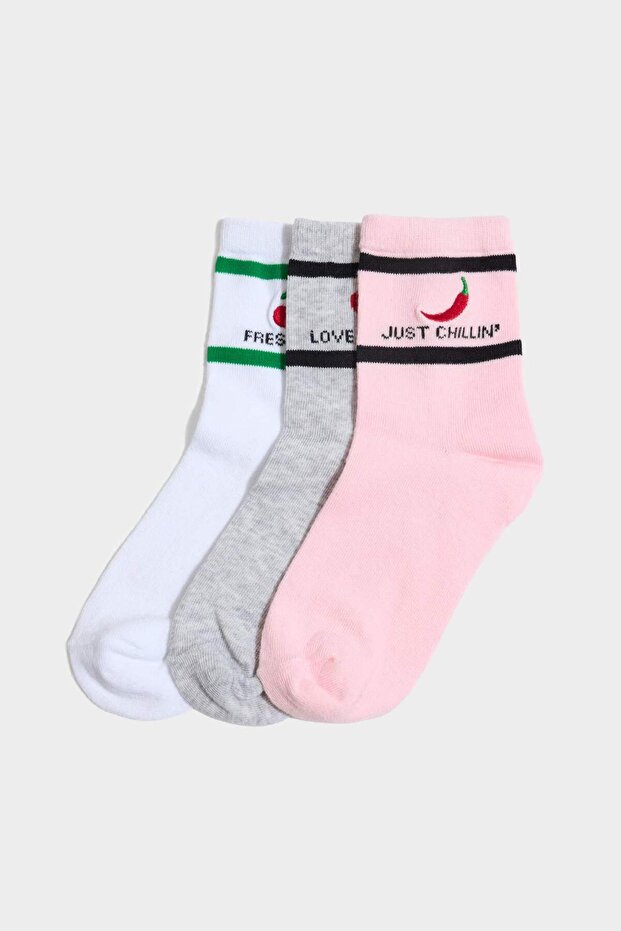 Embroidery 3-Pack Cotton Long Socks for Girls G3954A8Ns