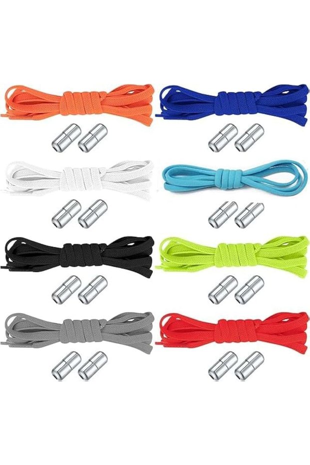 8 Pairs Elastic No-Tie Shoelaces with Metal Capsule Lock,100cm Seamless Laces for Sneakers and Sports Shoes