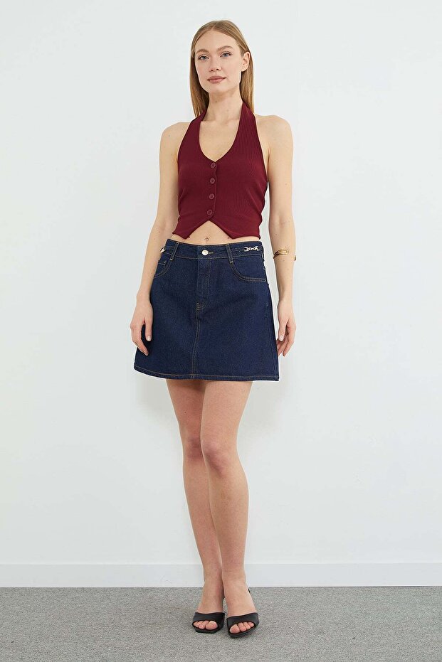 Mini Jean Skirt with Chain Belt Detail
