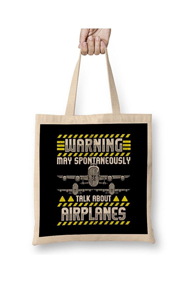Warning May Spontaneously Talk About Airplanes Tote Bag Long Handle