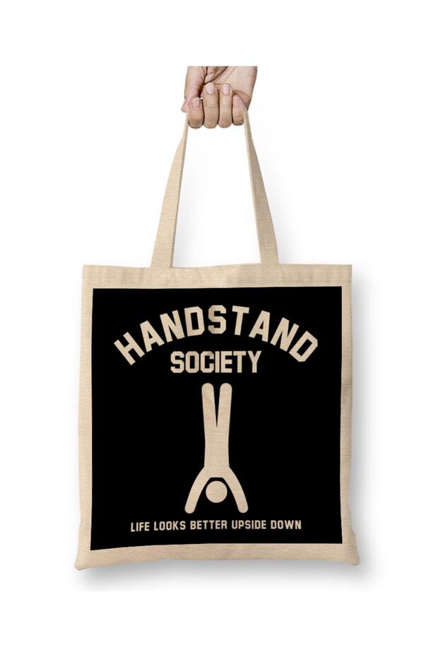 Handstand Society Life Looks Better Upside Down Cloth Bag Long Handle