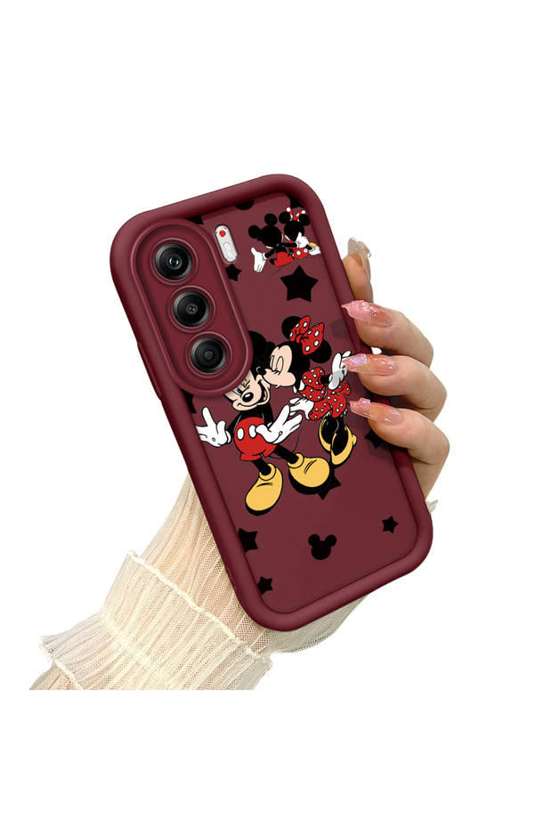 Shockproof Simple Maroon Silicone Phone Case Mickey Pattern Compatible with Tecno Camon 40 Pro 5g