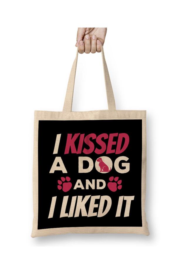 Cute & Funny I Kissed a Dog And I Liked It Dog Tote Bag Long Handle