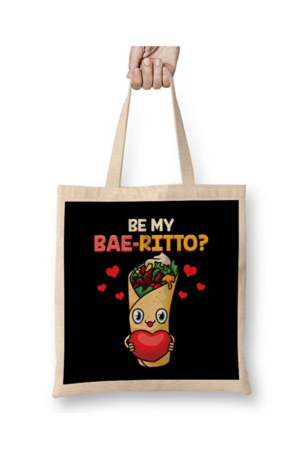 حقيبة قماش لطيفة ومضحكة Be My Bae-rrito Baerrito Burrito Pun بمقبض طويل