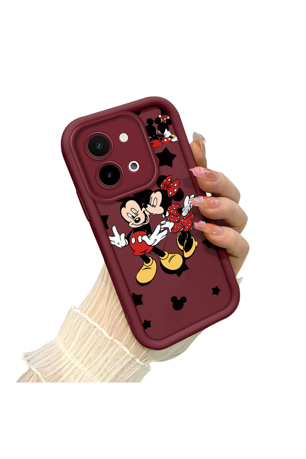 Shockproof Simple Maroon Silicone Phone Case Mickey Pattern Compatible with Vivo Y28
