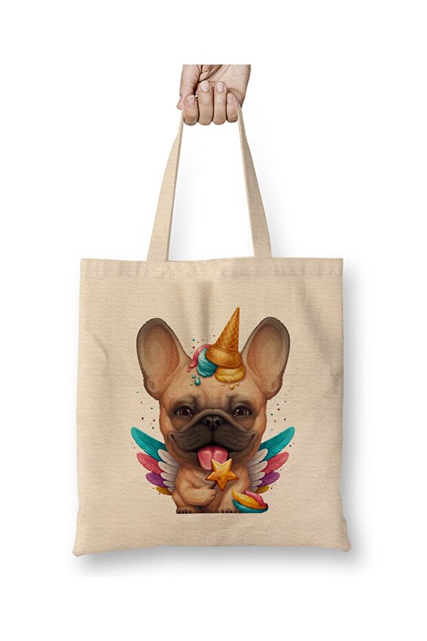 Fawn French Bulldog Ice Cream Unicorn 01 Cloth Bag Long Handle