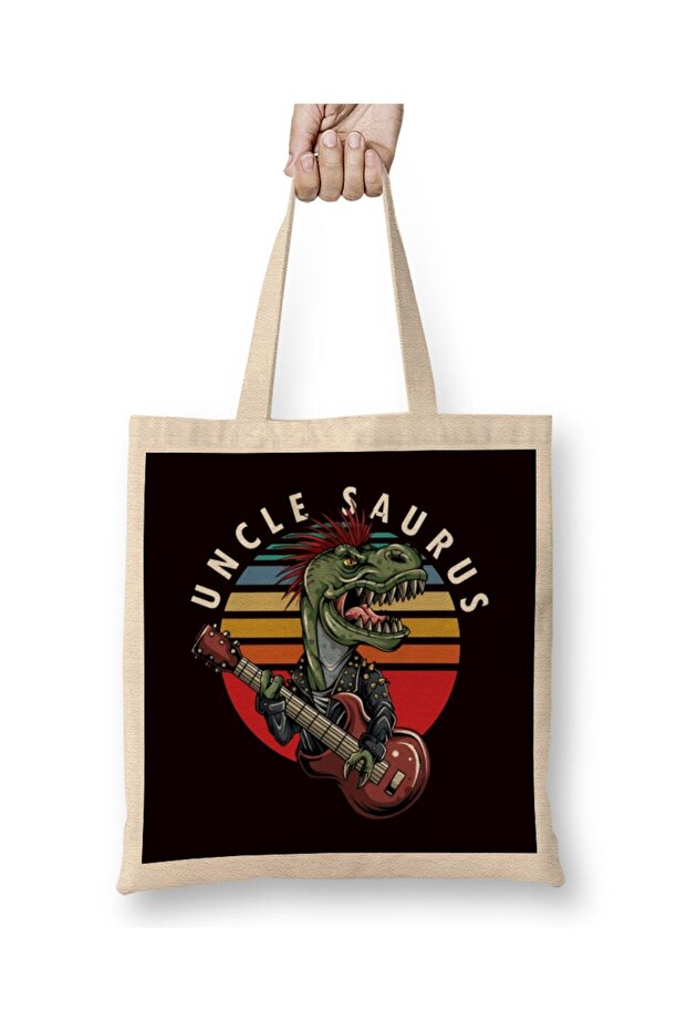 Uncle Dino T-Rex Guitar Player Guitarist Aunt Niece Nephew Cloth Bag Long Handle