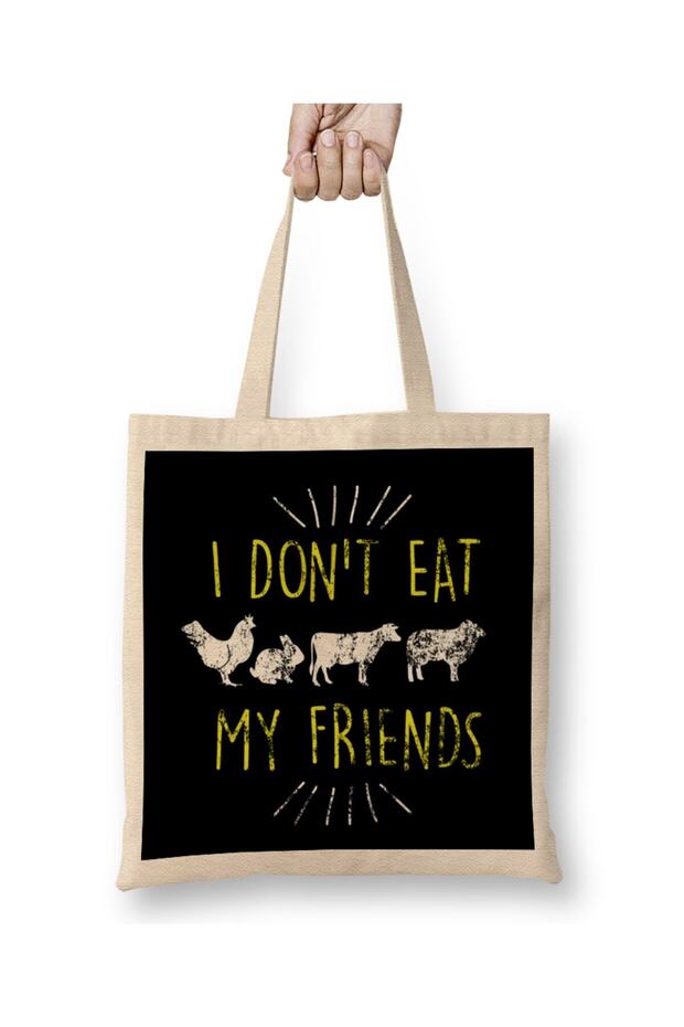 I Don't Eat My Friends Vegan Cute Distressed Cloth Bag Long Handle