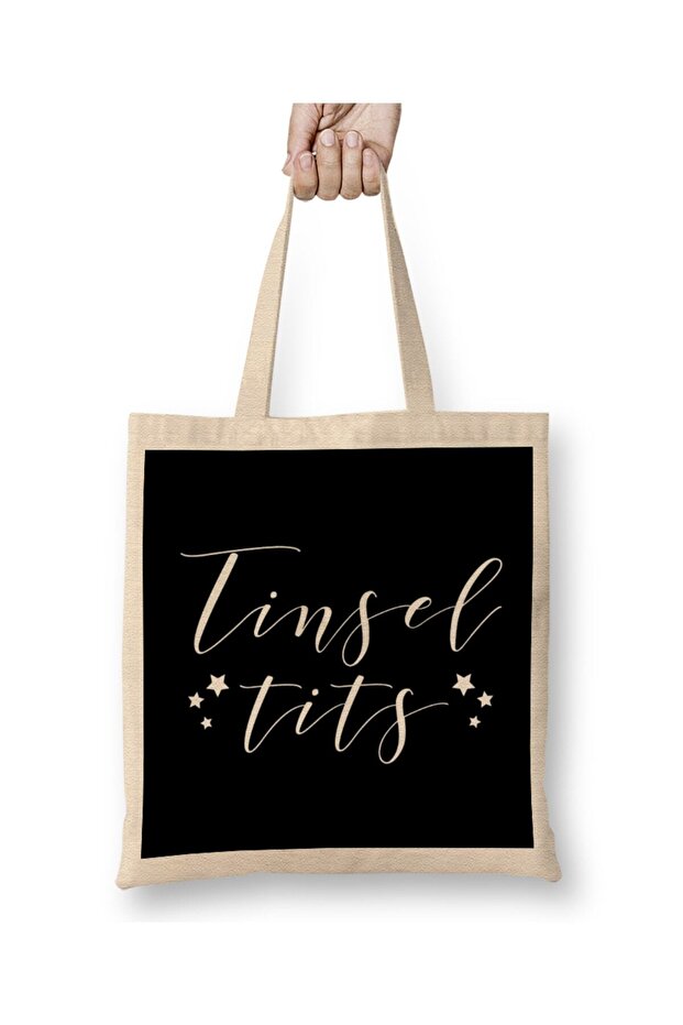 Christmas Tinsel Tits Slogan Tote Bag Long Handle