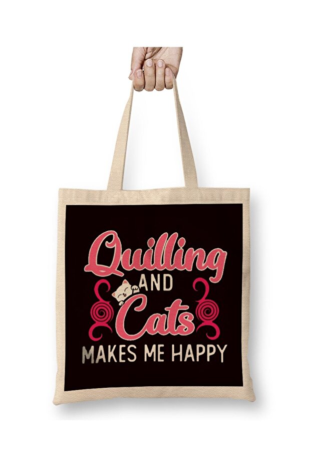 Quilling Cats Make Happy Hobby Craftsman Crafting Kitten Art Cloth Bag Long Handle