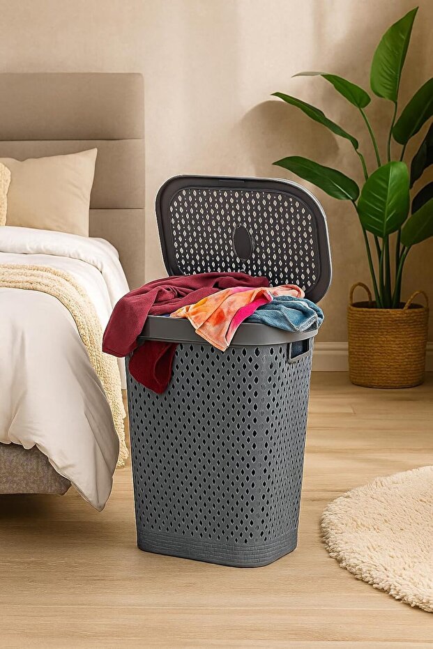 Premium Plastic Laundry Basket with Lid [ 55 Litre ]