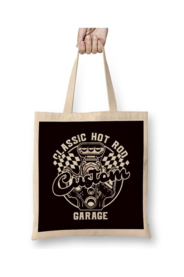Classic Hot Rod Garage Old Retro American Automobile Hotrod Tote Bag Long Handle