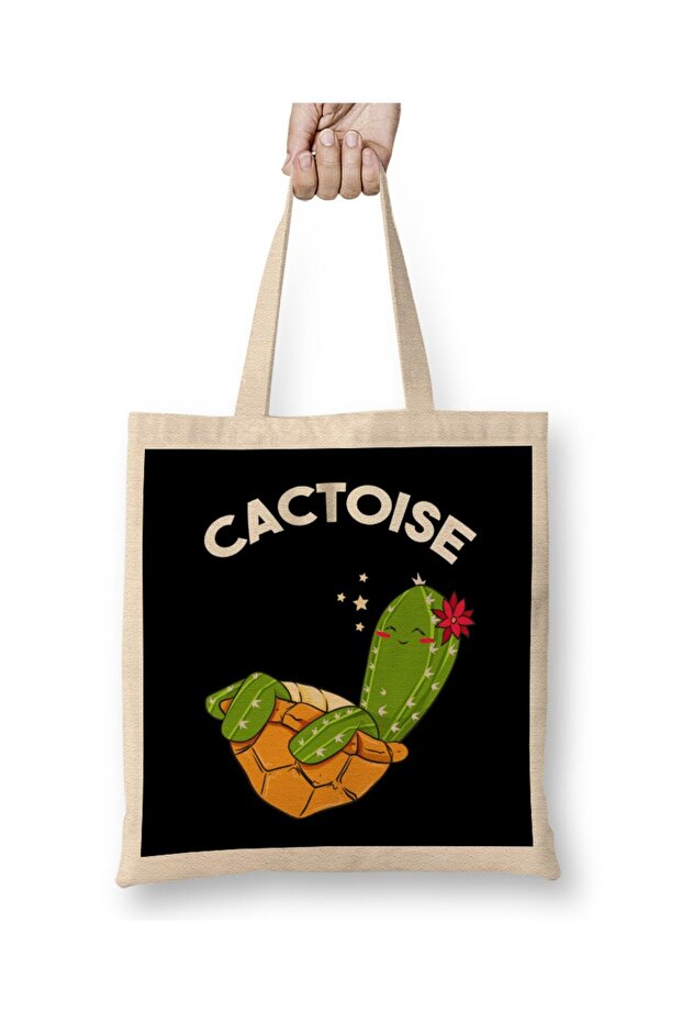 Cute & Funny Cactoise Cactus Tortoise Combined Tote Bag Long Handle