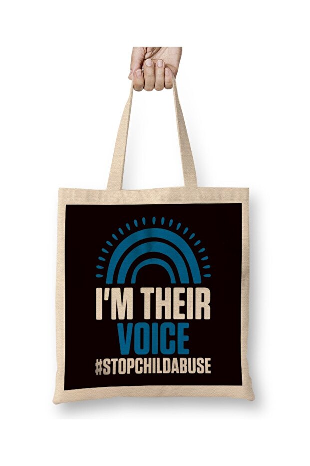 Stop Child Abuse Prevention Month Awareness Blue Ribbon Cloth Bag Long Handle