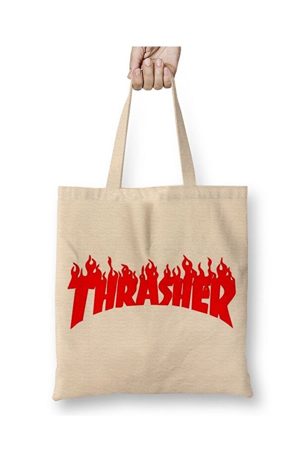 حقيبة قماش بشعار أحمر من Thrasher بمقبض طويل