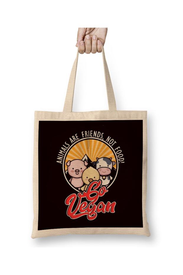 Animal Rights Friends Food Meatless Vegan Vegetarian Veggie Cloth Bag Long Handle
