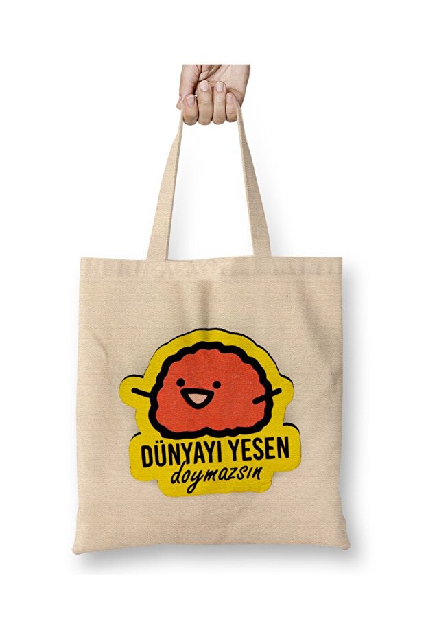 Eat the World and Never Be Satisfied Cloth Bag Long Handle