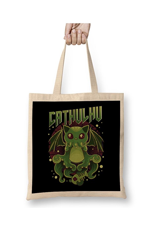 Cute & Funny Cathulhu Kawaii Cat Cthulhu Tote Bag Long Handle