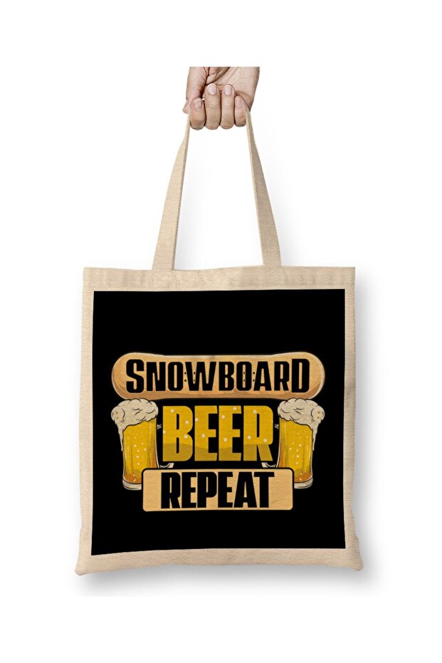 Snowboard Beer Repeat Funny Snowboarder Party Tote Bag Long Handle