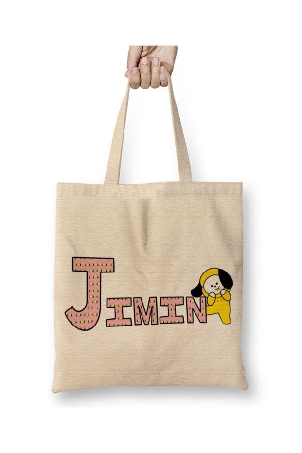 حقيبة قماش BTS Meets Bt21 Jimin بمقبض طويل