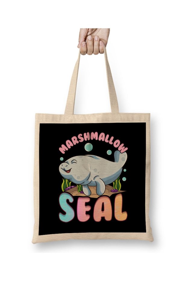 Kawaii Cute & Funny Manatees The Marshmallow Seal Ocean Tote Bag Long Handle