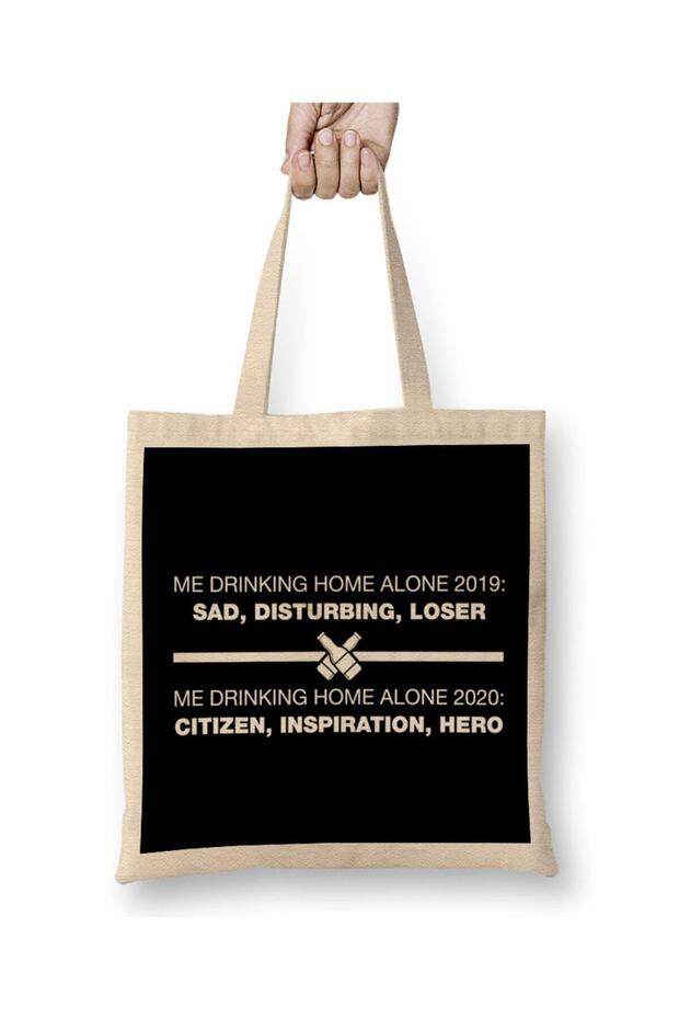 Self Isolating Me Drinking Home Alone Comparison Cloth Bag Long Handle