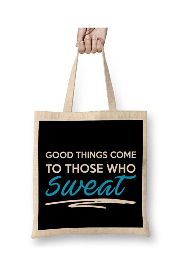 Good Things Come To Those Who Sweat Gym Inspiration Tote Bag Long Handle