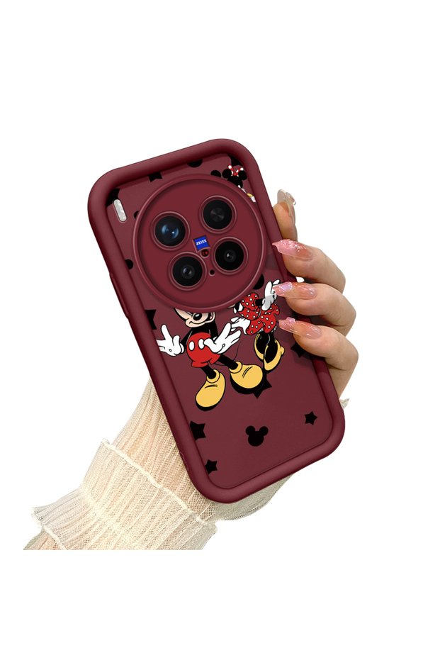 Shockproof Simple Claret Red Silicone Phone Case Mickey Pattern Compatible with Vivo X300 Pro