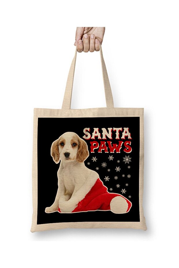 Santa Paws Christmas Dog Tote Bag Long Handle