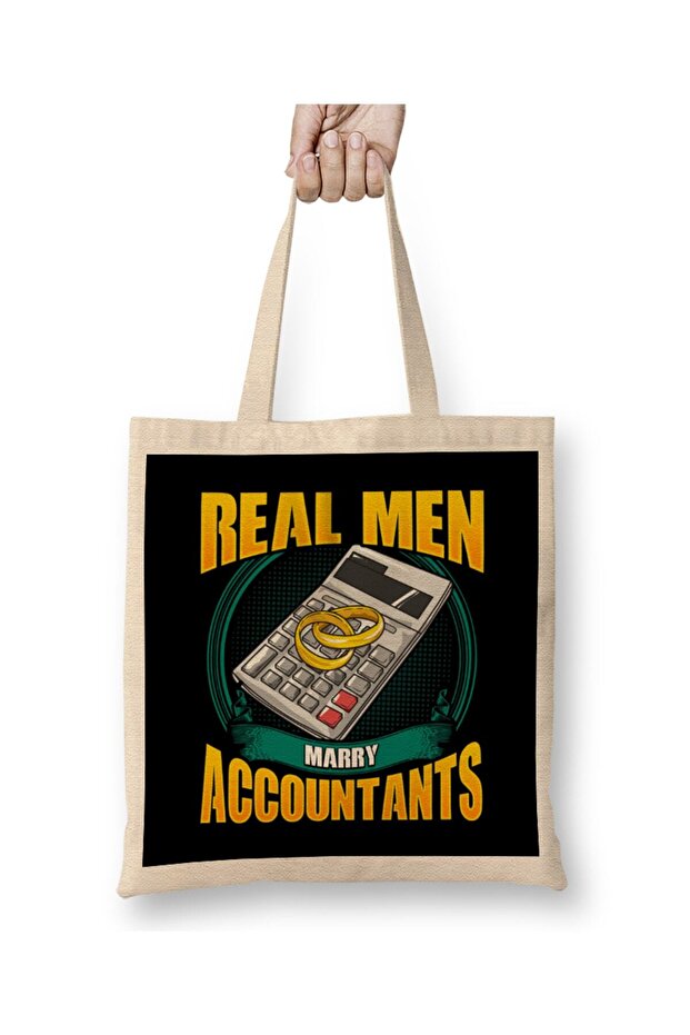 Cute Real Men Marry Accountants Funny CPA Husband Tote Bag Long Handle