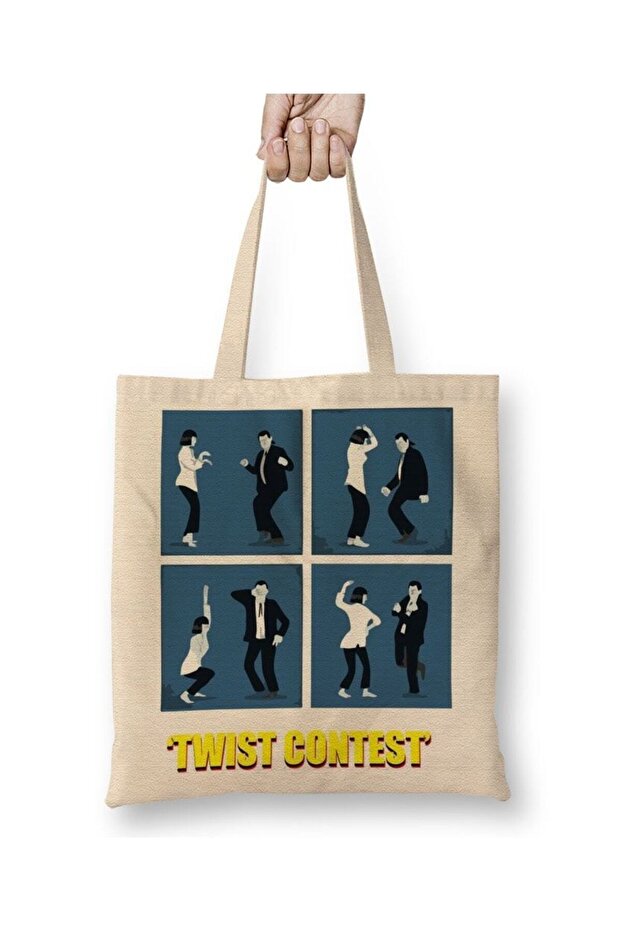 Pulp Fiction Twist Contest Concurso Danish Mia E Vicent 2 Tote Bag Long Handle