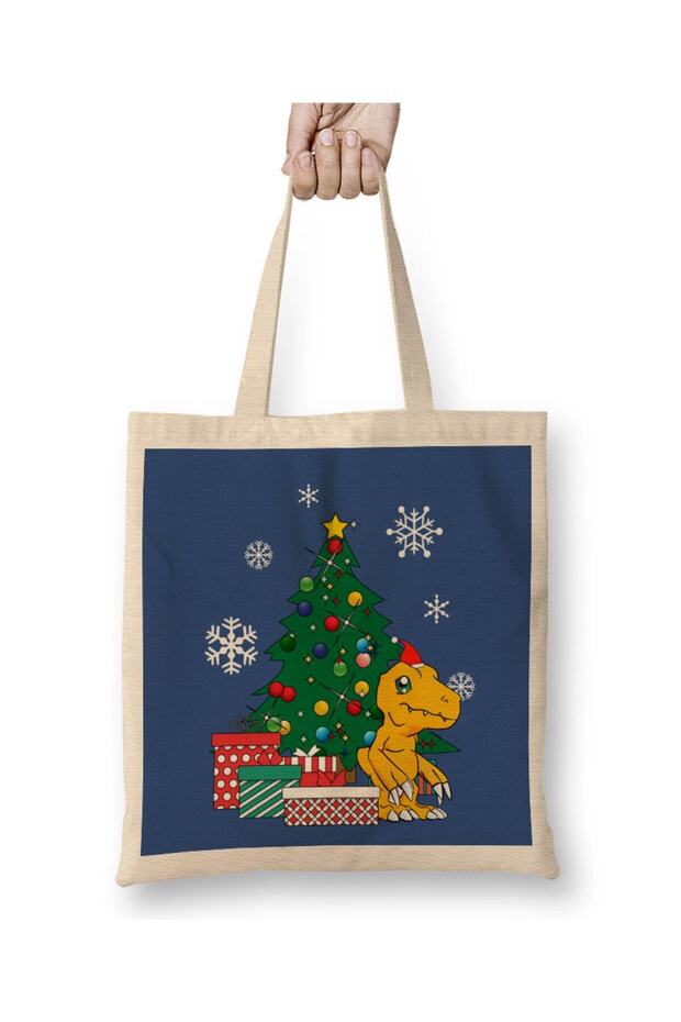 Agumon Around The Christmas Tree Digimon Tote Bag Long Handle