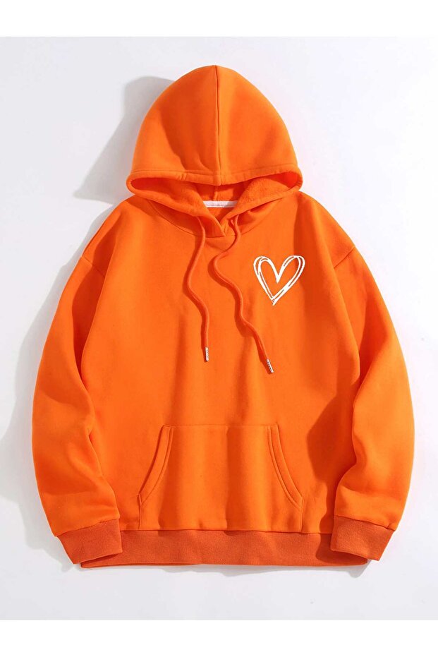 Small Heart Printed Hooded Oversize Unisex Sweatshirt Eyaxx Sportwear Company