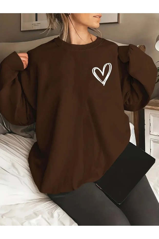 Women's Heart Printed Crew Neck Sweatshirt