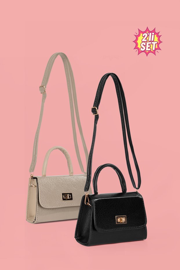 2-Piece Mini Textured Patent Leather Hand and Shoulder Bag