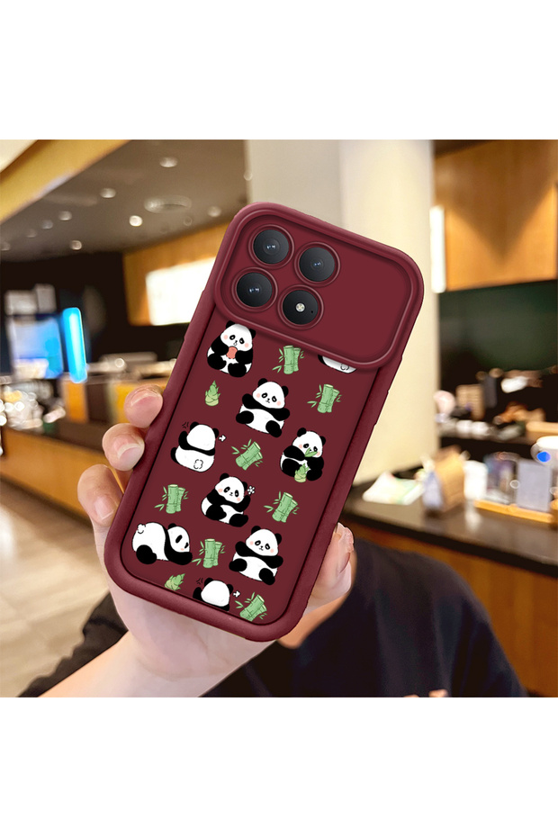 Poco F8 Pro 5g Compatible Shockproof Simple Claret Red Silicone Phone Case Panda Pattern