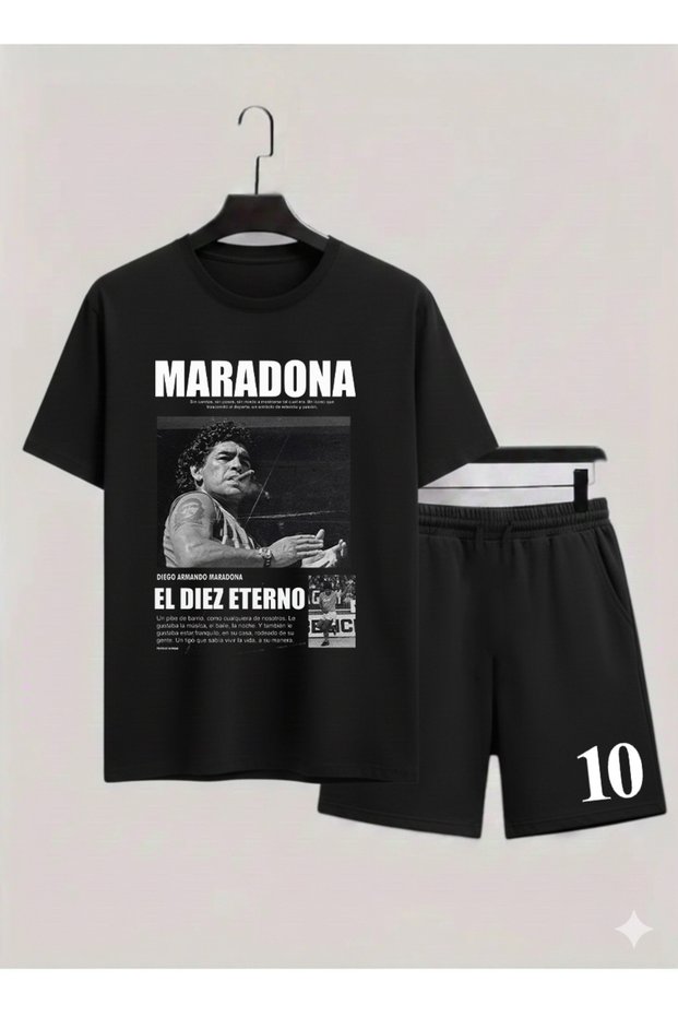 Maradona Diego Armando Printed 100% Cotton Crewneck Children's T-Shirt-Shorts Two-Piece Set