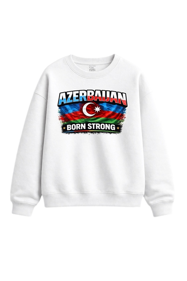 Azerbaijan Born Strong – Flag Effect Printed Sweatshirt / Hoodie / T-Shirt / Tank Top / (Optional)