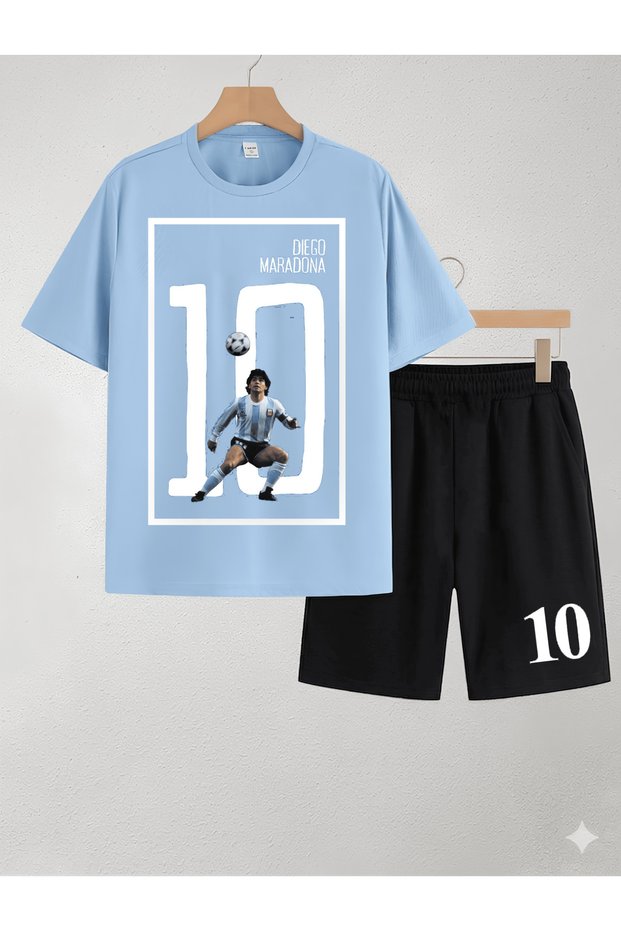 Maradona Diego Armando Printed 100% Cotton Crewneck Children's T-Shirt-Shorts Two-Piece Set