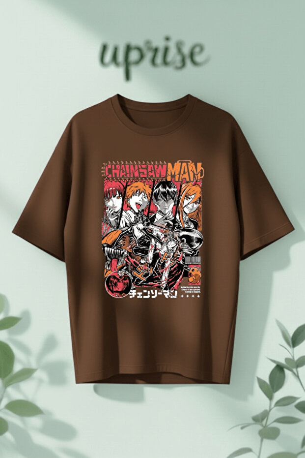 تي شيرت قطني كبير الحجم مطبوع عليه Chainsaw Man