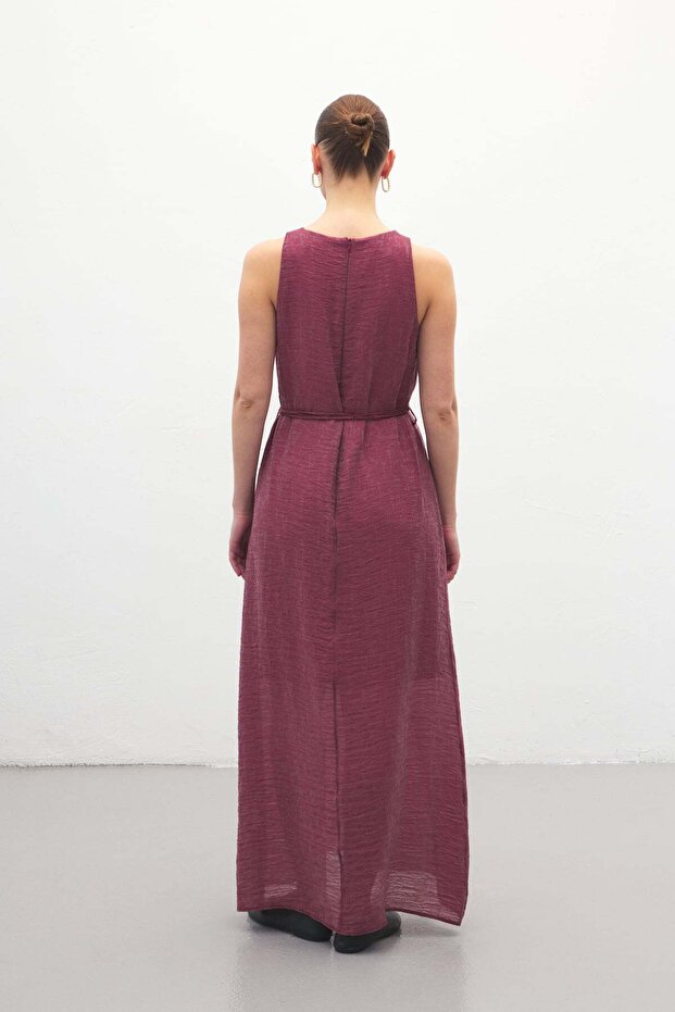 Rochie lungă cu detaliu curea - Prune - 8