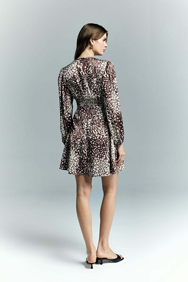 Patterned Mini Dress - Brown - 8