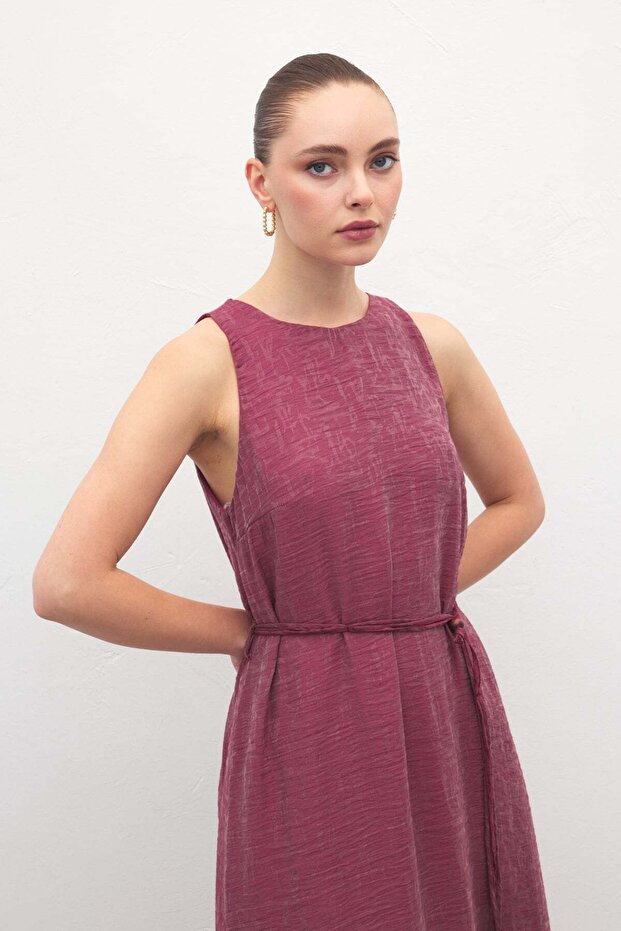 Rochie lungă cu detaliu curea - Prune - 4
