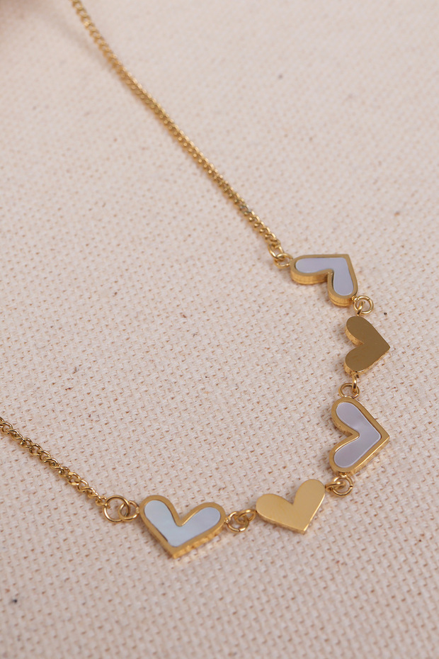 Five Heart Pearlescent Steel Necklace