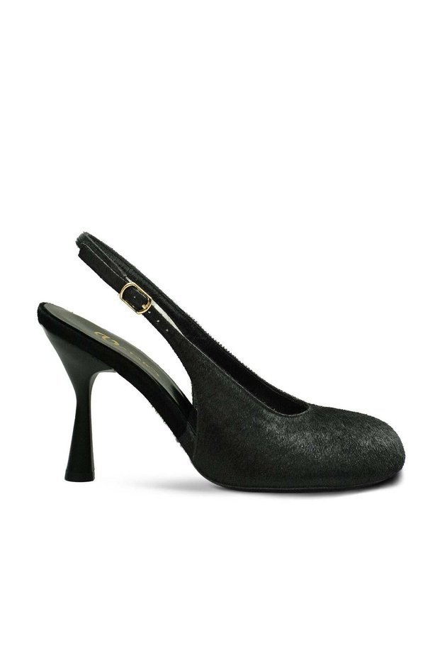 Genuine Fur Leather Heeled Shoes Z634 Black Pony Cavellino (Black Pony Cavellino)